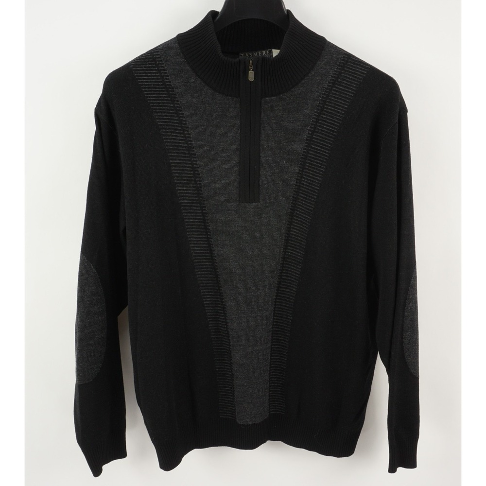 Vintage St. Croix Tasmhere Tasmanian Wool Men's Large Black Gray 1/2 Zip Sweater